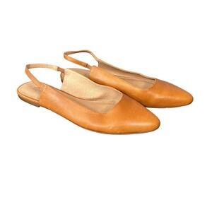Madewell Margot Slingback Flat English Saddle Leather Pointed Toe Tan Shoes 8.5